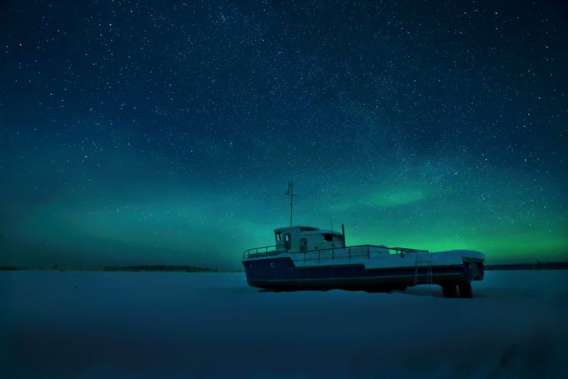Звезды, Ночь, Север, Северное сияние, Снег Ждущий весну фото превью