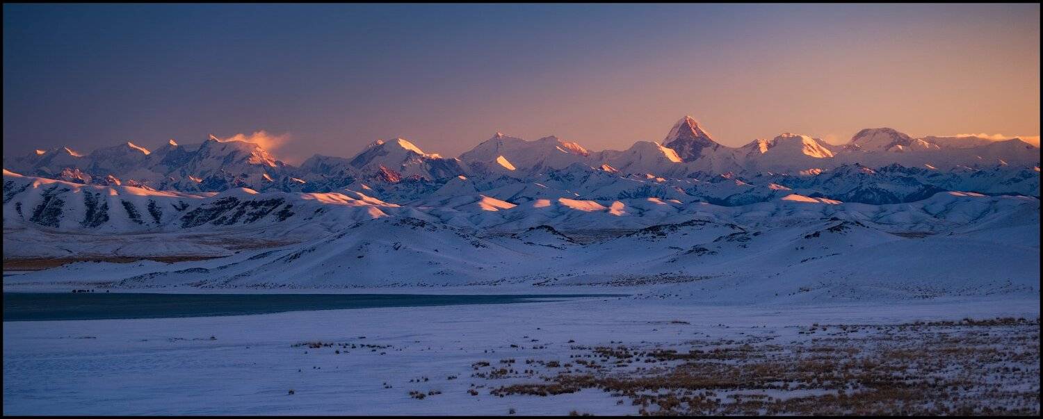 Вечер, Закат, Зима, Пик Победы, Пик Хан-Тенгри, Тузколь, Тянь-шань, Ольга Кулакова
