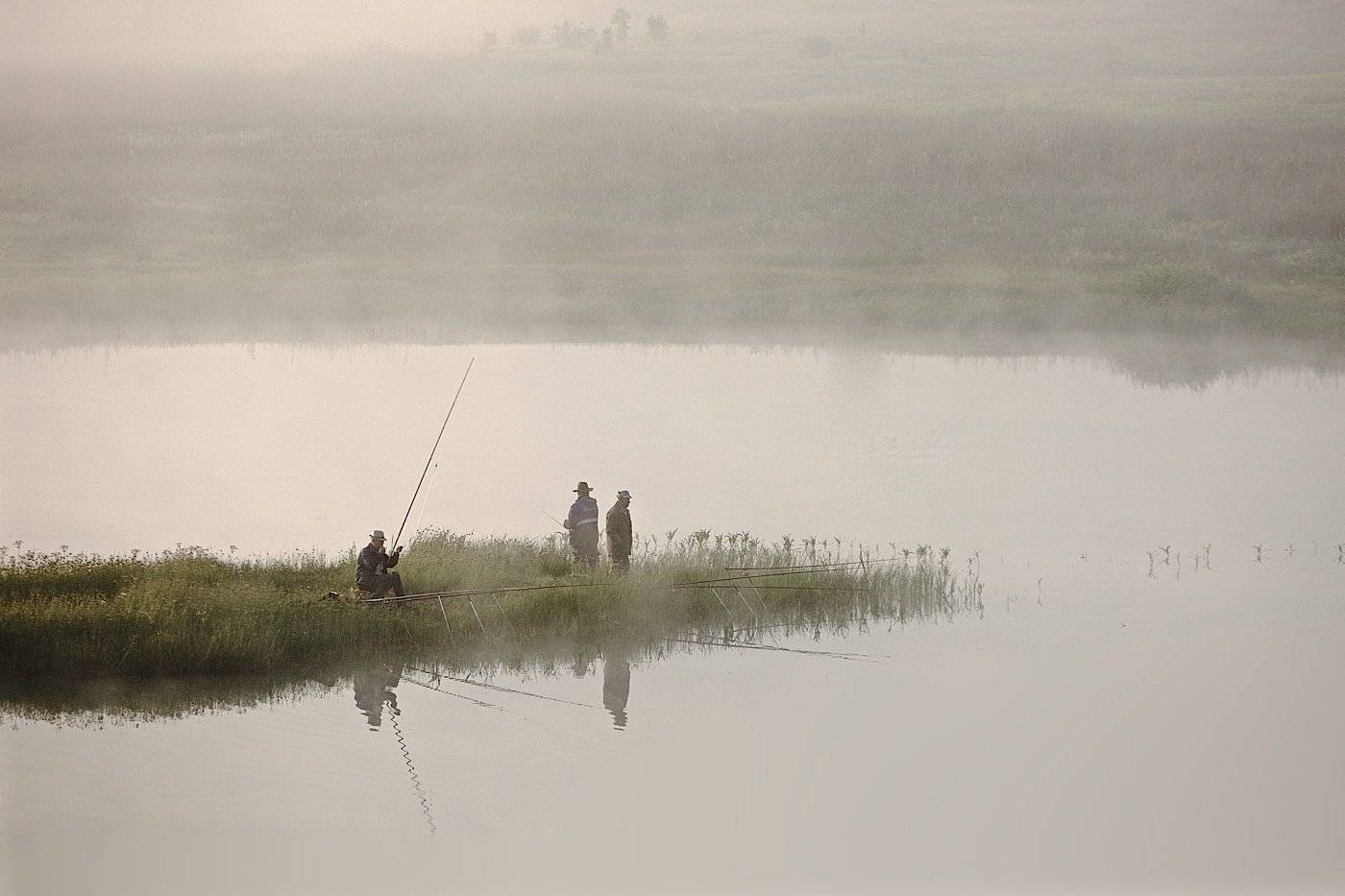природа, россия, рыболовы, туман, утро, Мазурин Евгений
