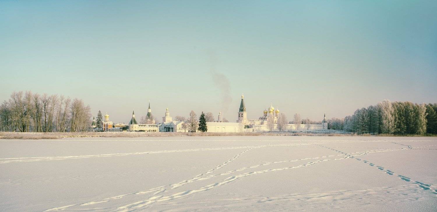 Пейзаж, природа, Валдай, зима, утро, монастырь, панорама, Ефимов Александр