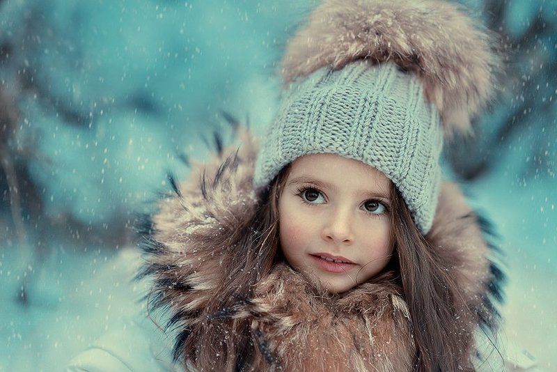 девочка, ребенок, зима, глаза, снег, праздник, мех *** фото превью