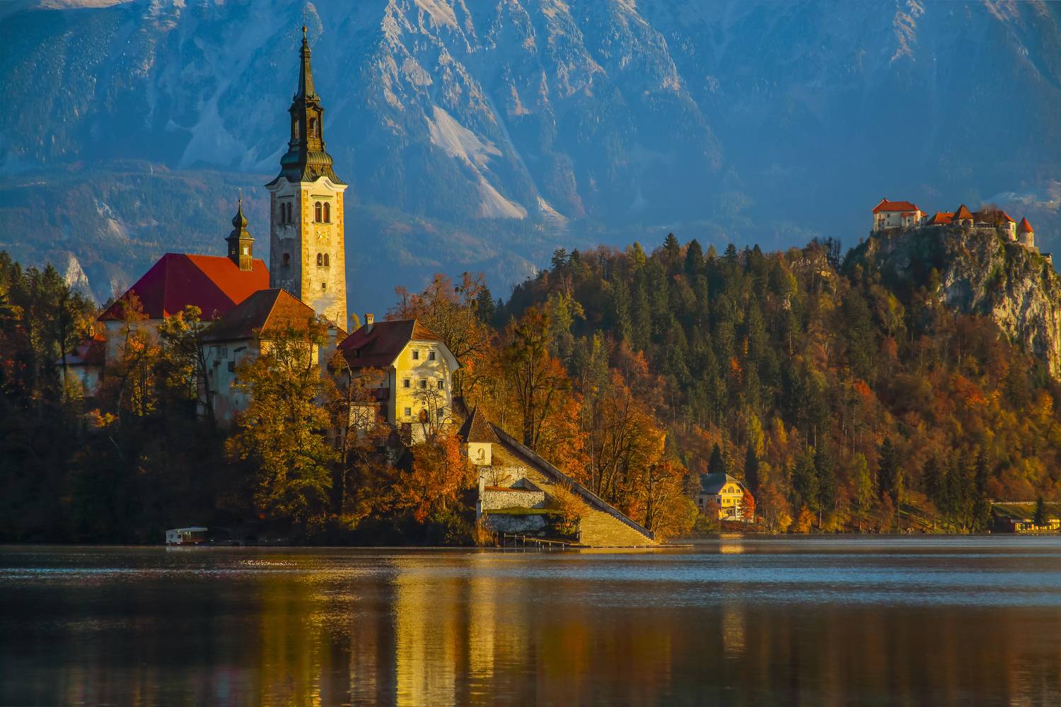 горы озеро пейзаж облака отражение утро осень, Мурзинов Виктор