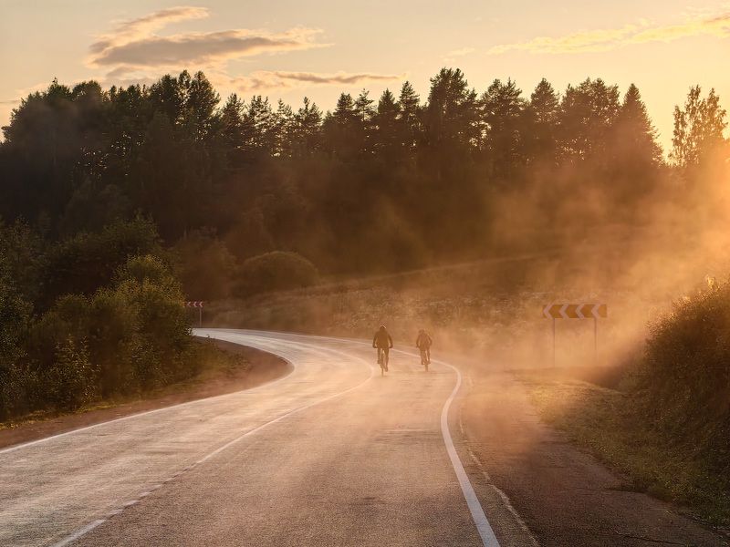 Велосиепед, Huawei P60 Pro, Карелия Дорога на закате фото превью