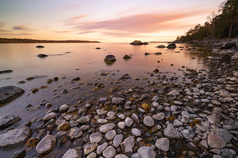 закат, камни, архипелаг, скалы, море Каменистый берег фото превью