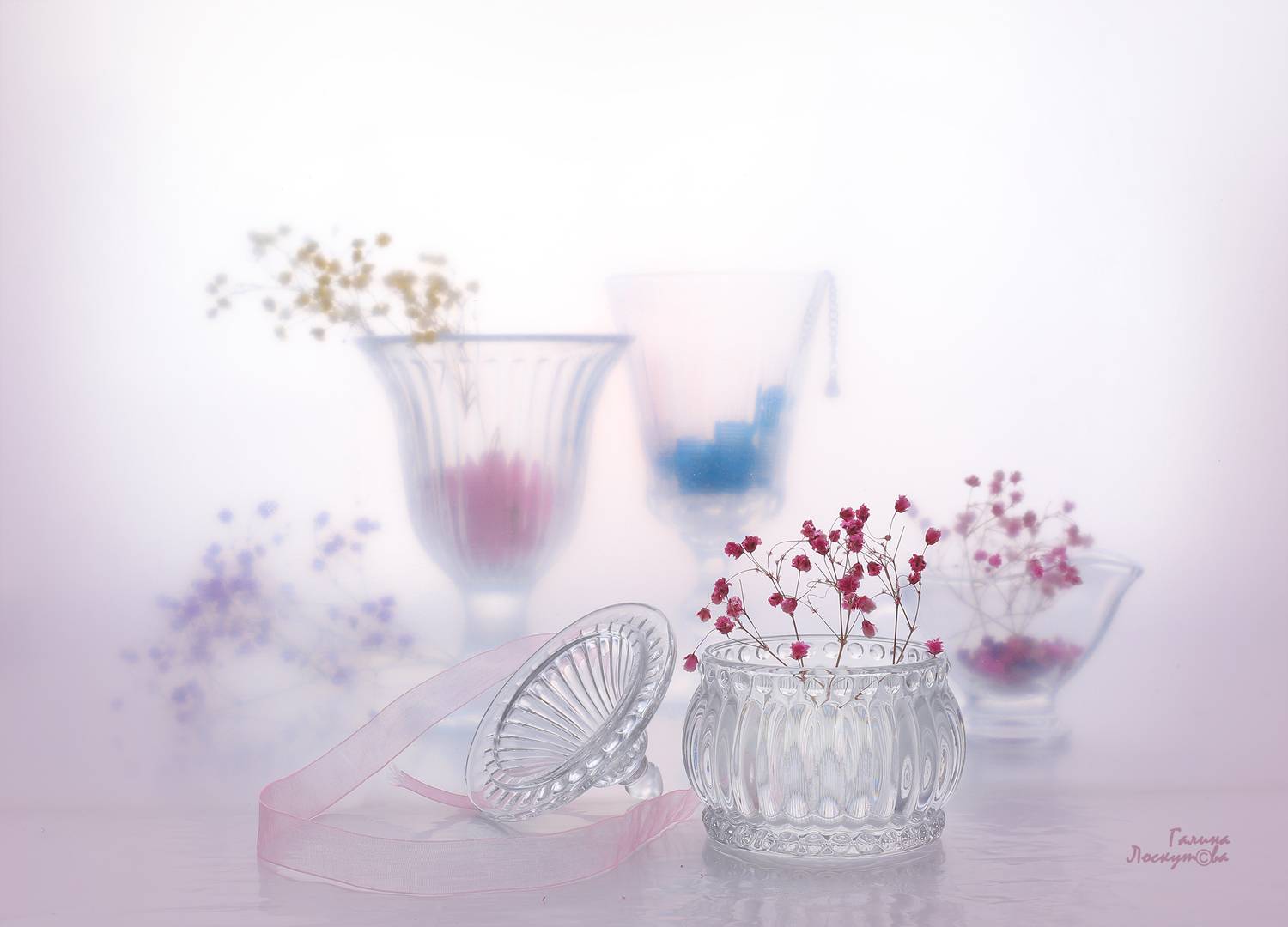 стекло, гипсофила, лента, бокал, крышка, Галина Лоскутова