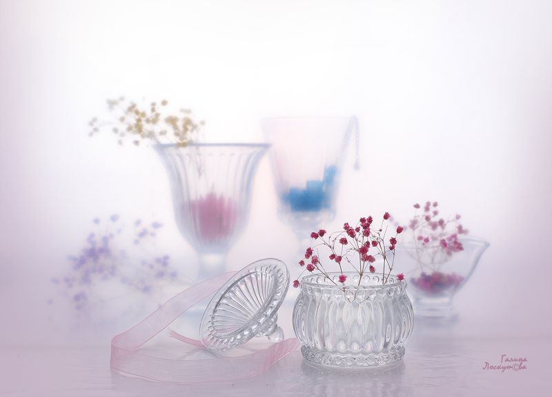 стекло, гипсофила, лента, бокал, крышка Нежность фото превью