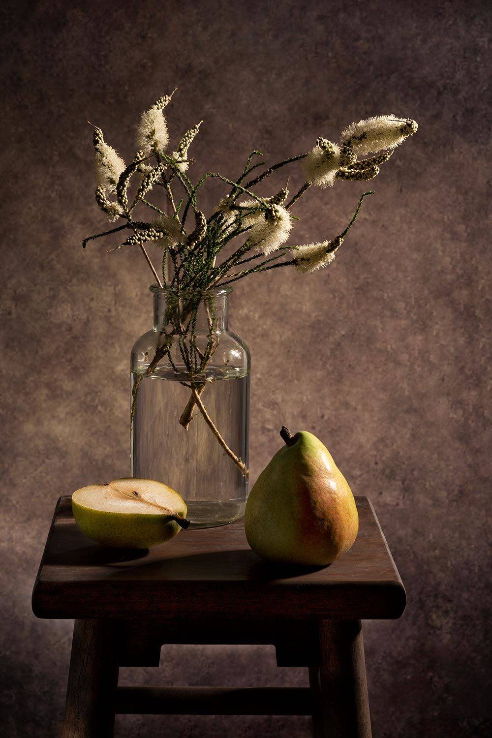 веточка, чайное дерево, табурет, груша, ваза., Рут