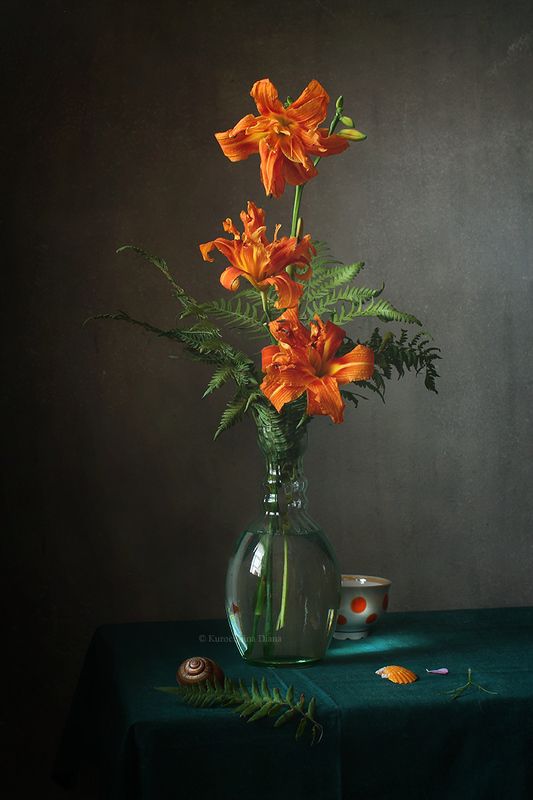 натюрморт, цветы, лилейник, оранжевый оранжевое лето фото превью