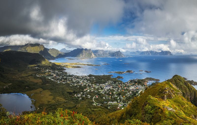 lofoten,norway,landscape,seascape,shoreline,mountains,panorama Helle, Lofoten Islands, Norway фото превью