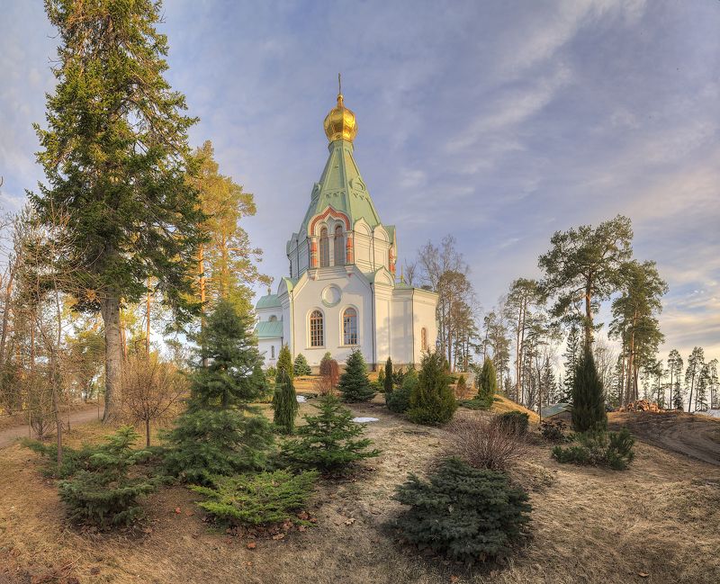 весна, озеро, остров, монастырь, церковь  фото превью