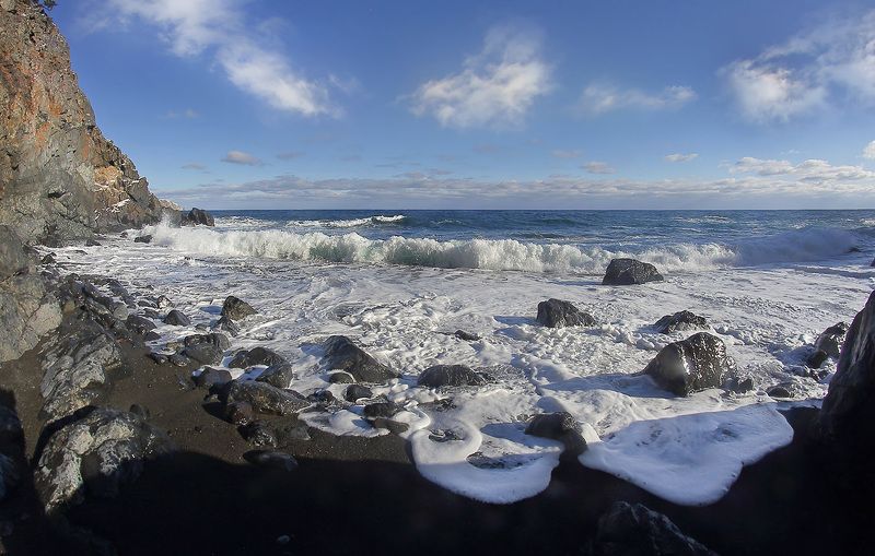 татарский пролив, шторм, волна, fisheye Небольшой шторм в конце осени фото превью