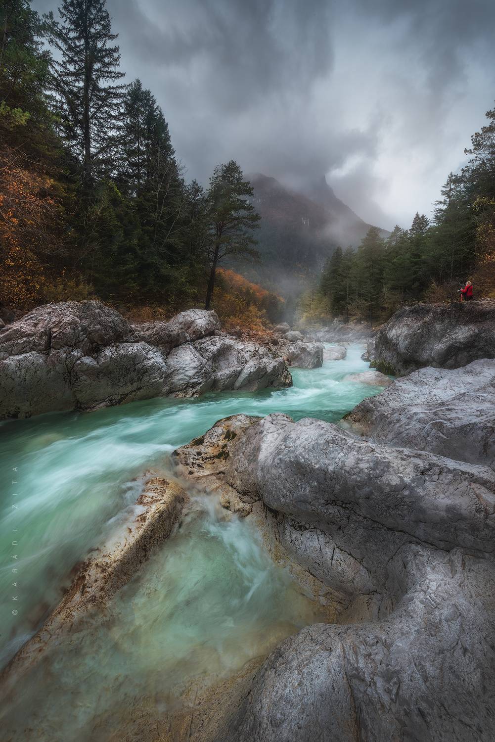 slovenia, longexpo, river, landscape,  sky, trees, mountains, mountainscape, foggy, rocks,, Kar&aacute;di Zita
