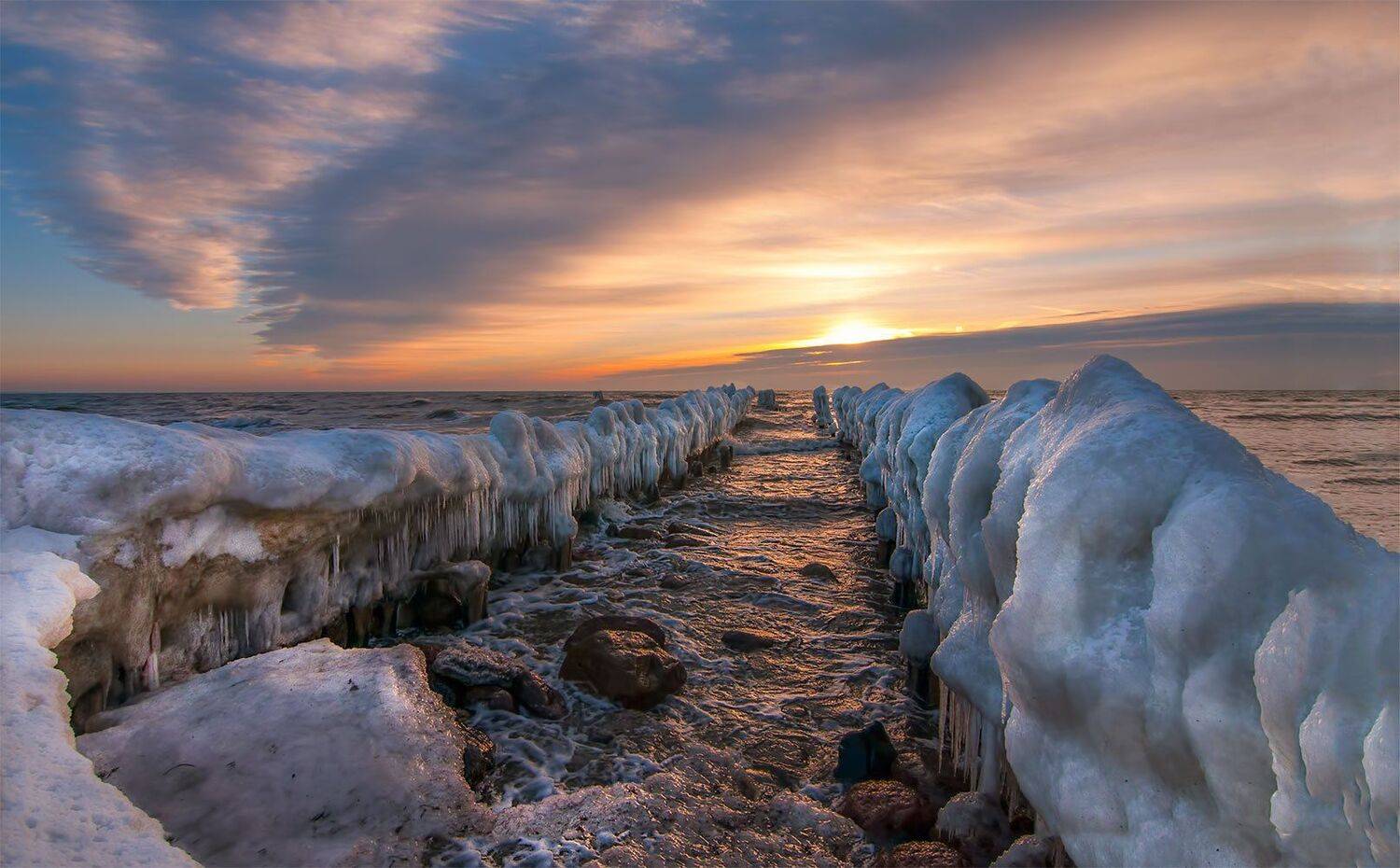 mоре, закат, зима, Daiva Cirtautė