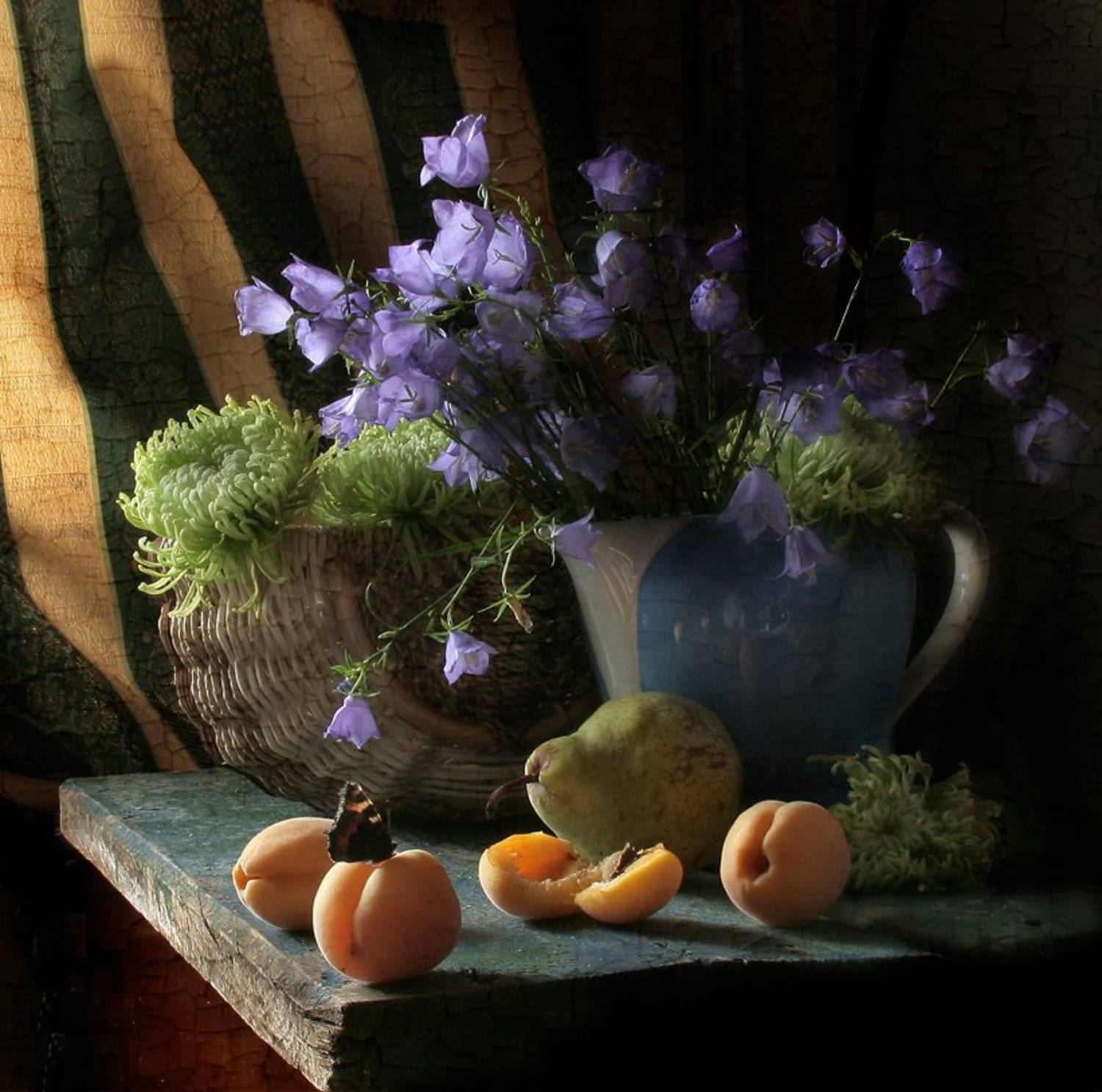 Абрикосы, Бабочка, Груша, Кувшин, Натюрморт, Фотонатюрморт, Цветы, Svetlana Tkachenko