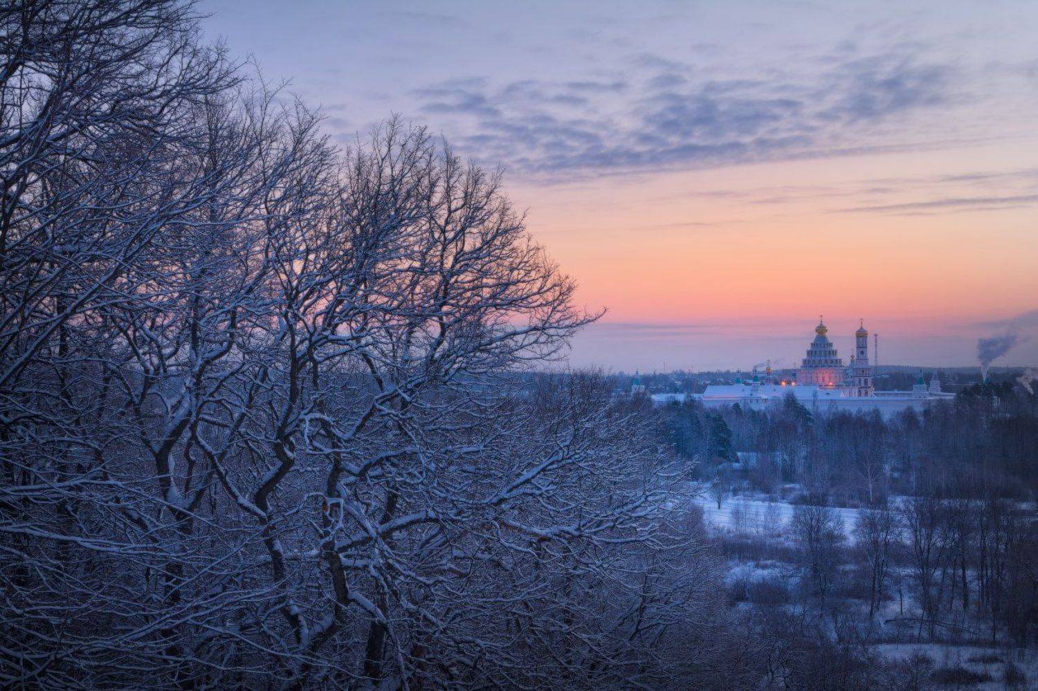 Зима, Истра, Монастырь, Мороз, Пейзаж, Рассвет, Снег, Утро, Жмак Евгений