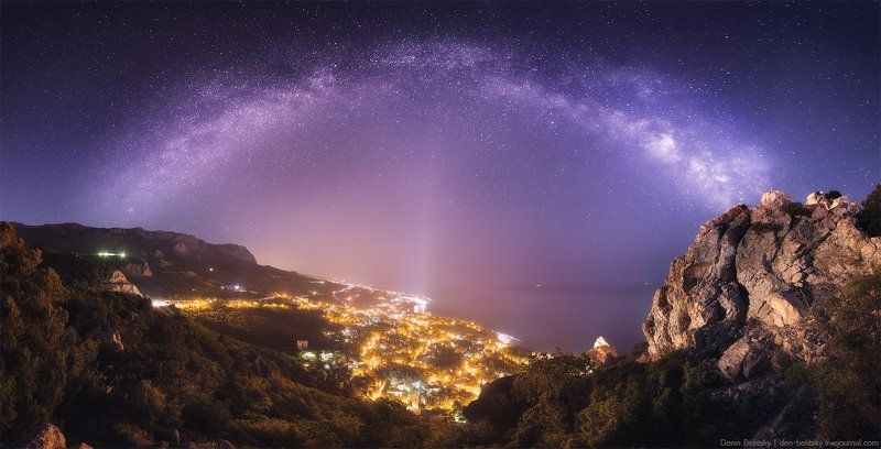 пейзаж, крым, горы, ночное небо, ночь, звёзды, млечный путь, ночной пейзаж, космос, астрофото Млечный Путь над Симеизом фото превью