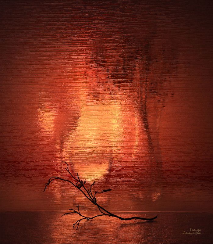 вечерний свет, фужер, ветка, бокал, блики Гобеленовый этюд фото превью