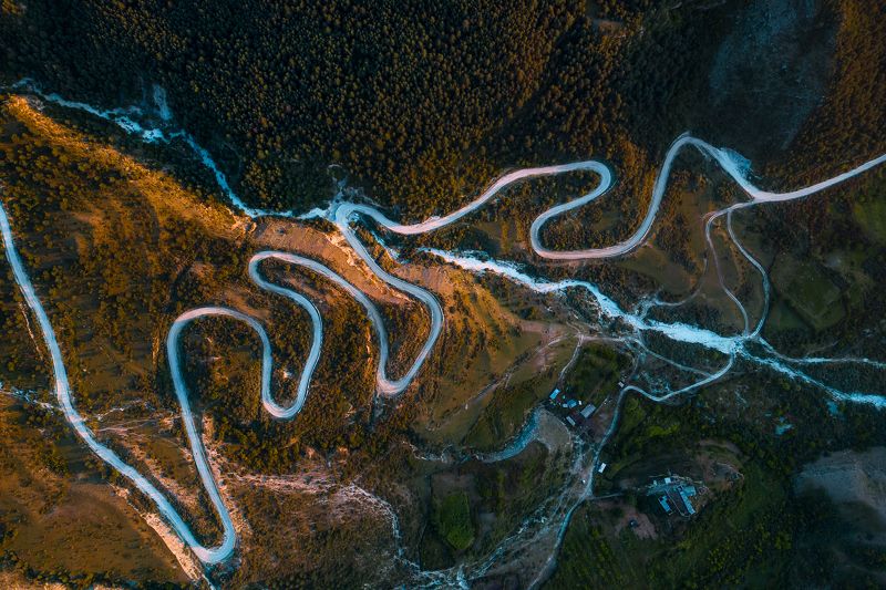 дагестан, горы, лето, дрон, техника, день, дорога,  Грунтовая змея фото превью