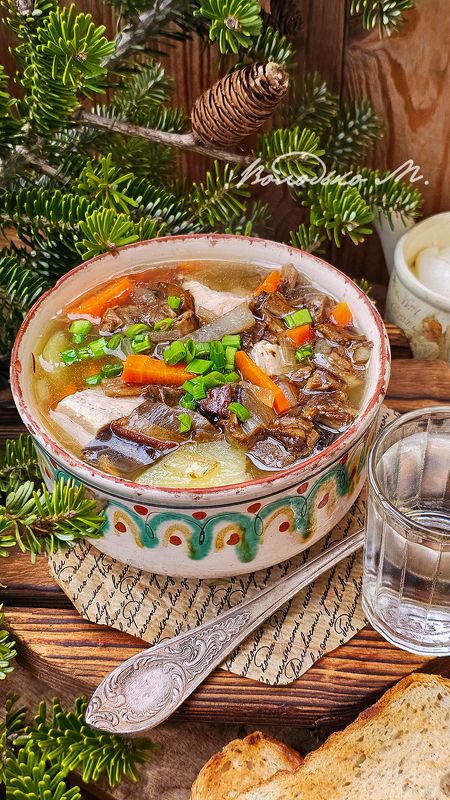 Супчик с белыми грибочками и курочкой?????? фото превью