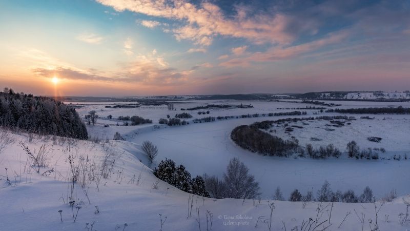 зима, пейзаж, закат, вечер Каширино фото превью