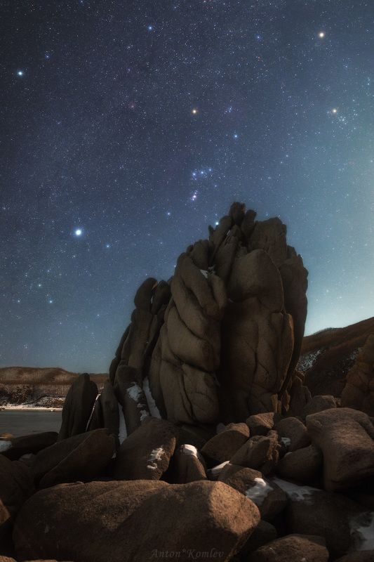 ночь, приморье, орион, зима, море, скалы, звезды Сердце Ориона фото превью