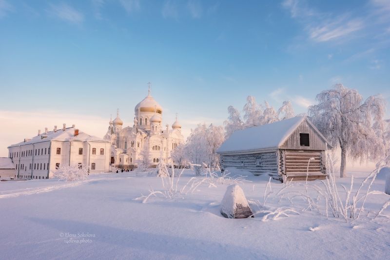 зима, вечер, белогорский монастырь Розовый вечер фото превью