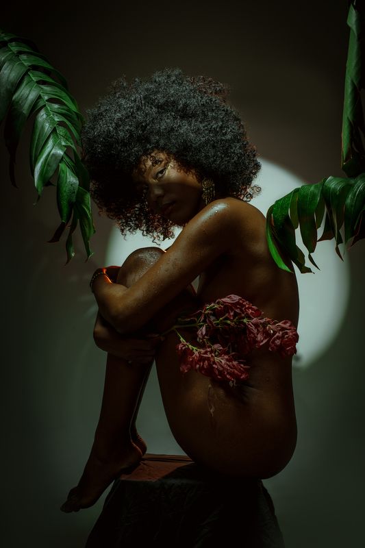 afro, hair, red, studio, nude Diana фото превью