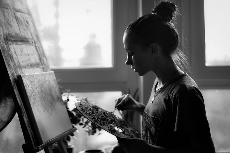 black and white, portrait, self, artist, painter, bw, nikon, work, art Kerry фото превью