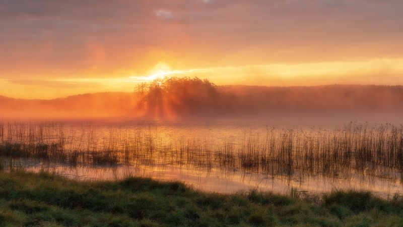 Туманное утро на озере Калкан фото превью