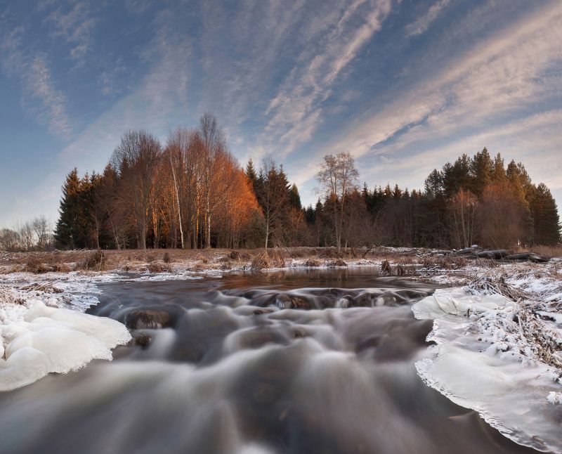 river,long expozure,sky,stones,ice River in winter фото превью