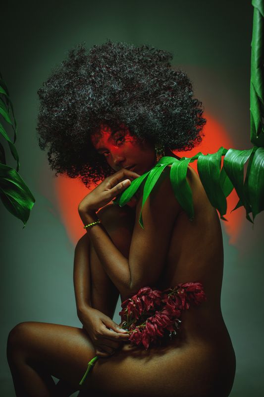 afro, hair, red, studio, nude Diana фото превью