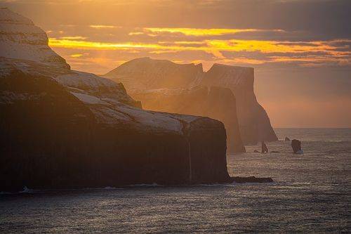 The Risin and Kellingin sea-stacks as seen from Kallur lighthouse, Faroe islands
