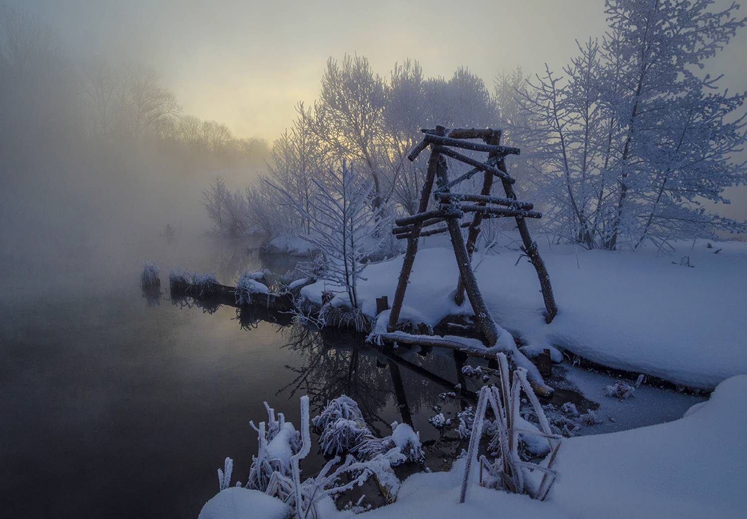 утро, рассвет, зима, косая гора, озеро горячка, Михаил Агеев