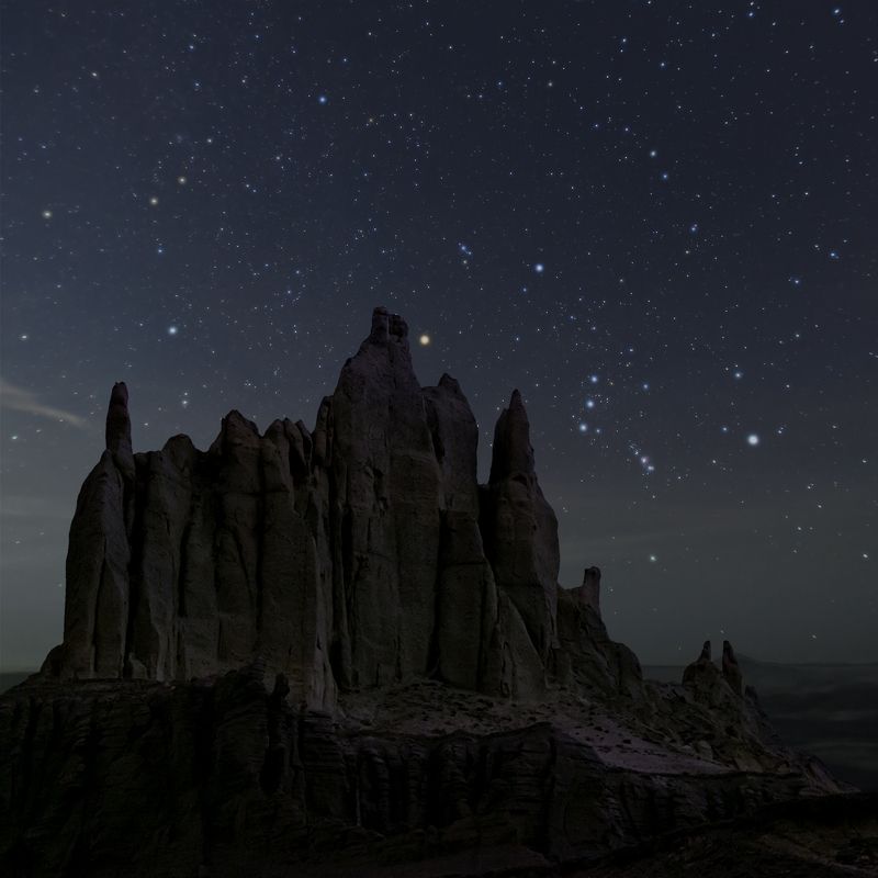 Айракты, Казахстан, Мангистау, Западный Казахстан, пустыня, горы, ночь, звезды, астрофото, орион, сумерки, меловые, океан, Актау, Атырау Долина замков Айракты фото превью