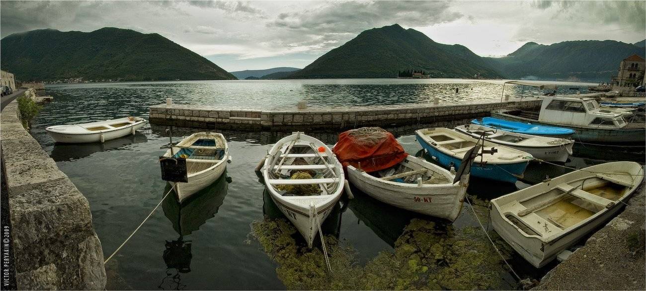 черногория, которский, залив, стоянка, лодки, вечер, набережная, рыбаки, Виктор Перякин