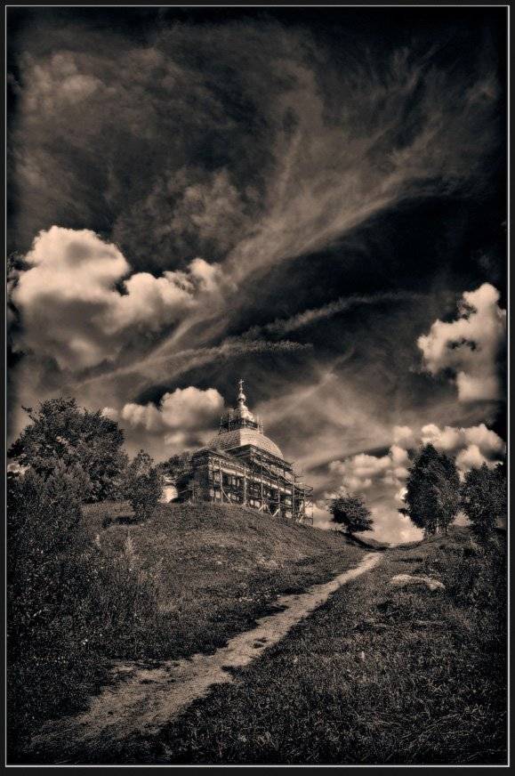 пейзаж, храм, облака, небо, возрождение, Александр Авилов