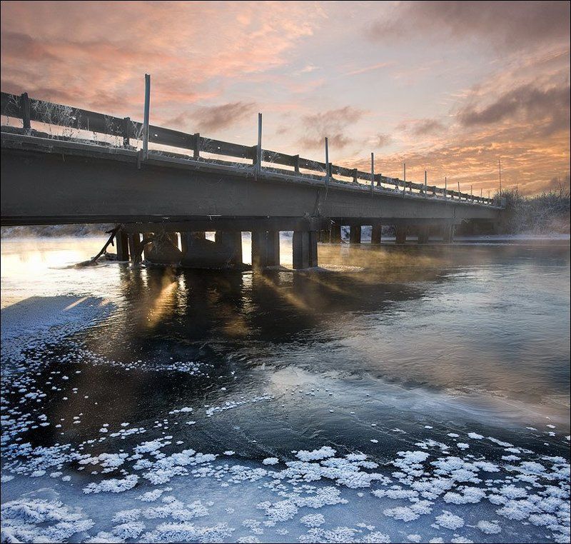зима, мороз, туман, лёд, река Мороз фото превью