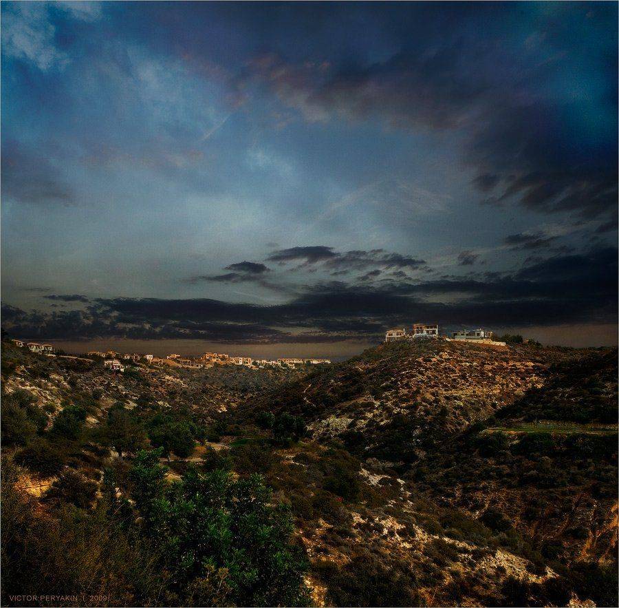 кипр, холмы, земля, вечер, дома, Виктор Перякин