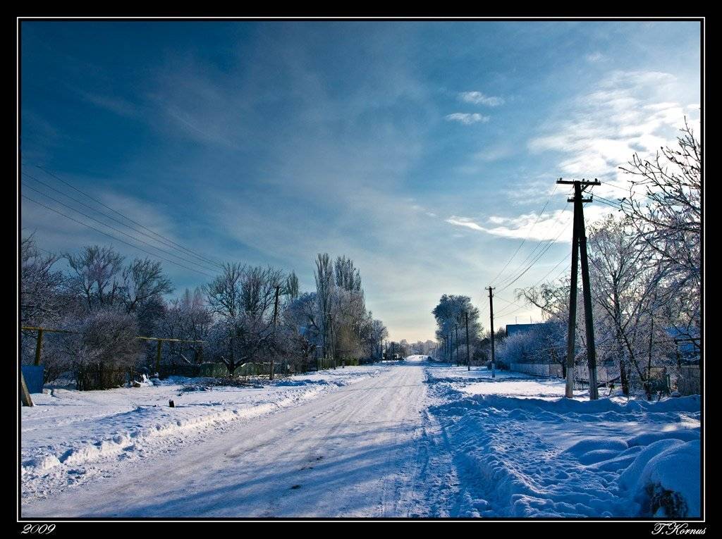 зима,иней,дорога,деревья,рождество,деревня, Татьяна Корнус