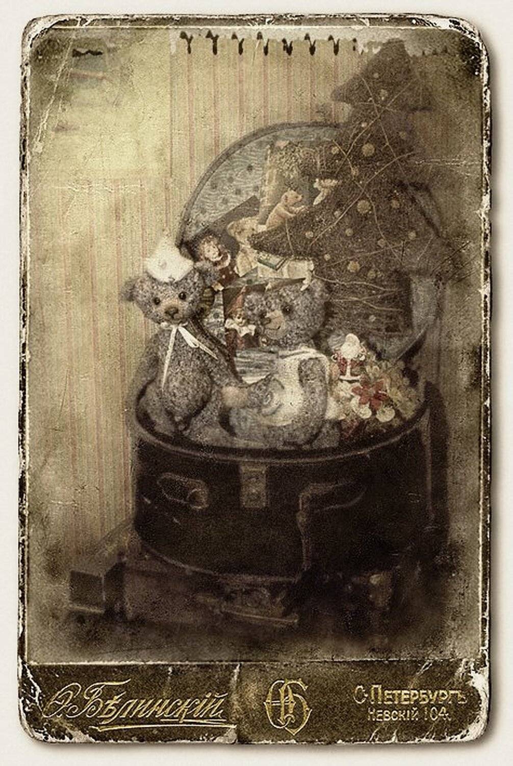 новогоднее, игрушки, мишки, ретро, открытка, Nateletro