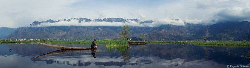 шринагар, кашмир, индия, рыбак На озере фото превью