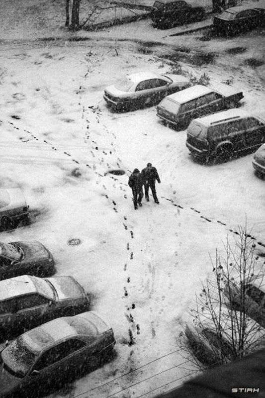 город, жанр, чб, пейзаж, городской пейзаж, жанровая зарисовка, снег, зима Зимнее, философское фото превью