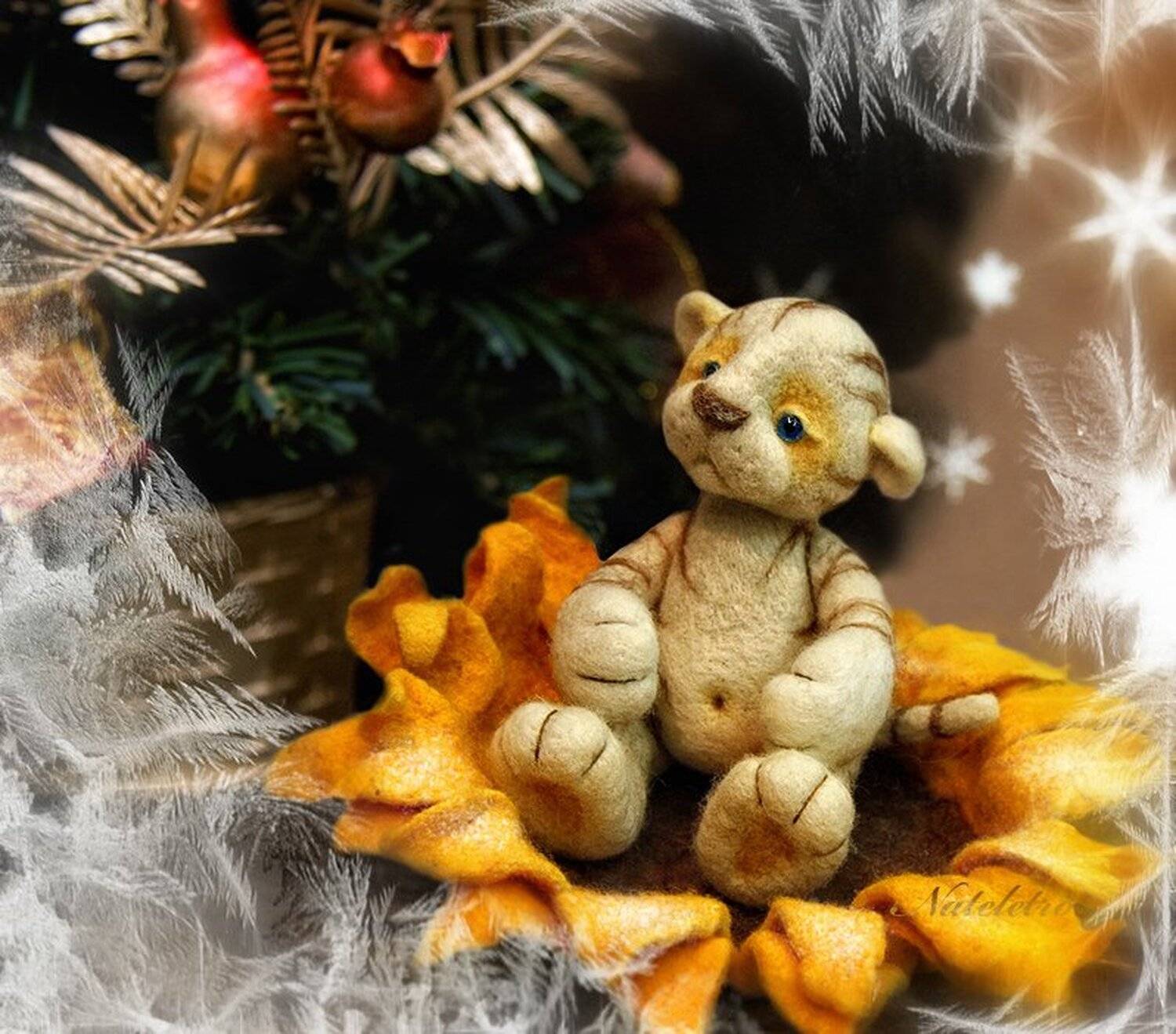 авторская игрушка, новый год, тигрёнок на подсолнухе, Nateletro