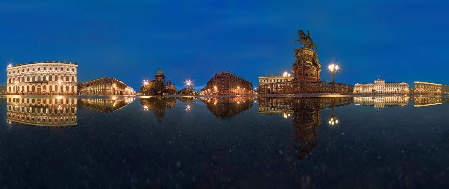 Городской пейзаж, Исаакиевская площадь, Исаакиевский собор, Лето, Отражение, Панорама, Санкт петербург, Утро, Сергей Лукс