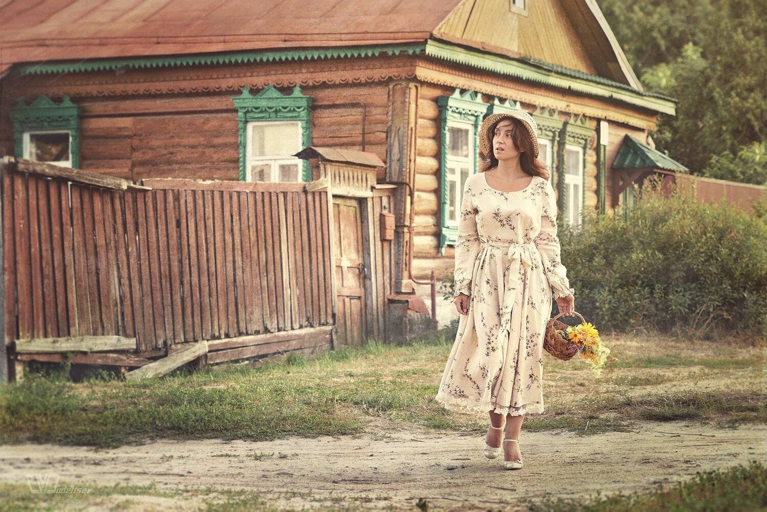 деревня, дорога, девушка, портрет, дом, село, Дмитрий Додельцев