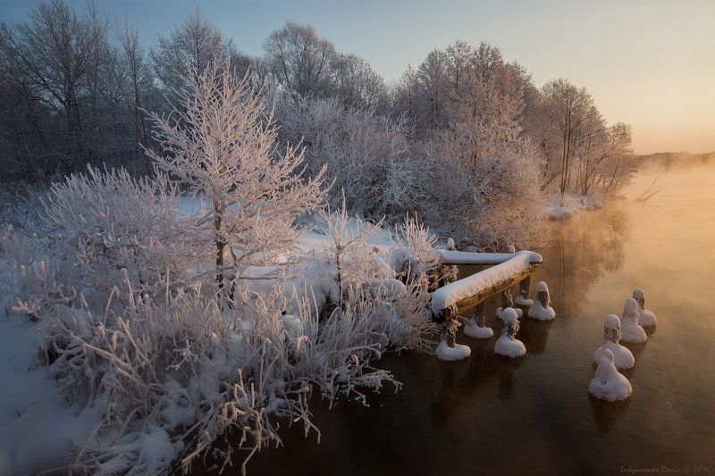 2016, Вода, Деревья, Зима, Иней, Озеро, Рассвет, Россия, Снег, Утро, Шатура *** фото превью