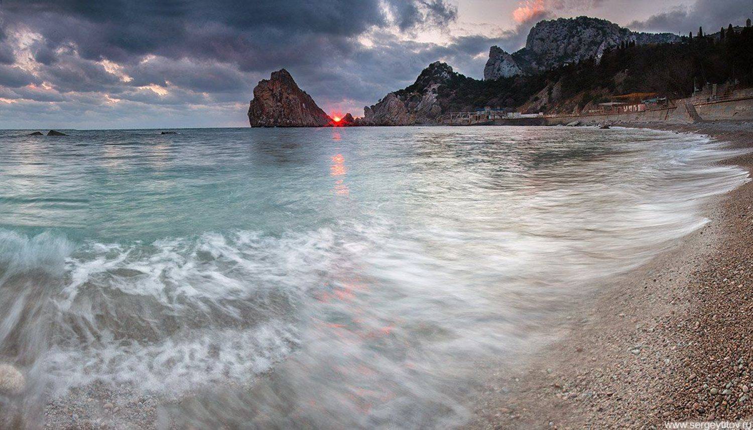 Волна, Гора кошка, Горы, Залив, Крым, Лагуна, Облака, Панорама, Пейзаж, Пейзаж Крым, Пляж, Симеиз, Скала, Скала Дива, Тучи, Ялта, Serge Titov