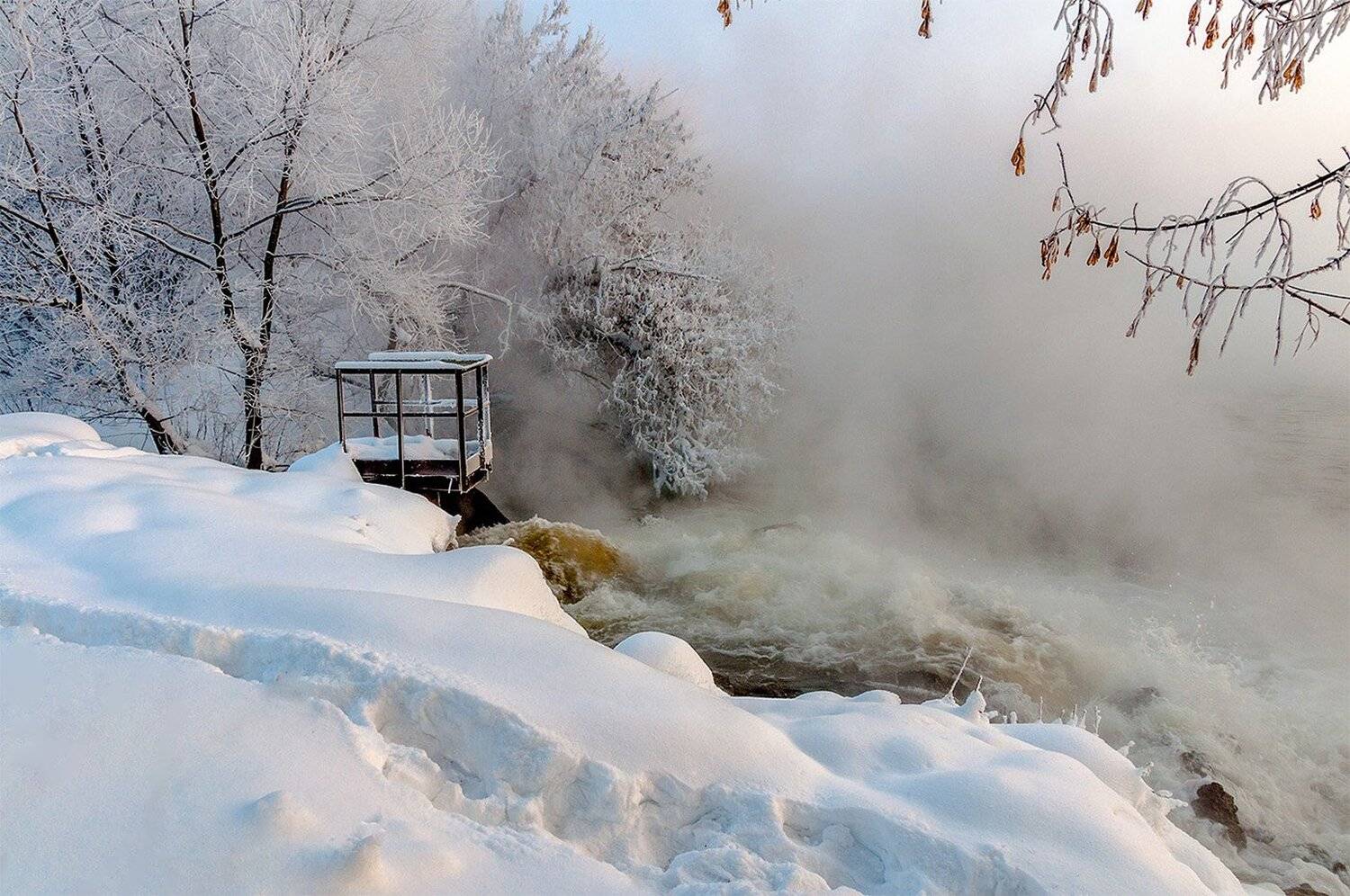 Зима, Мороз, Пейзаж, Река, Снег, Туман, Утро, Анатолий Зверев