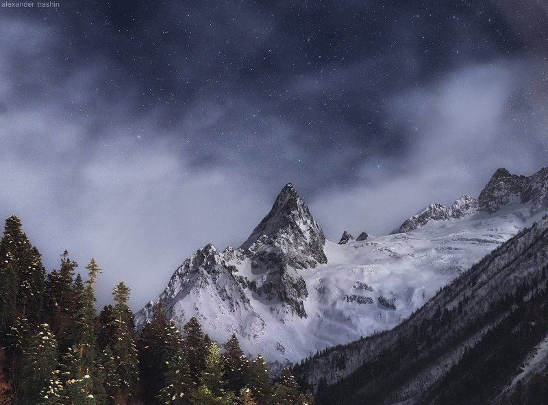 астрофото, горный пейзаж, домбай, пейзаж, пик инэ Peak Ine фото превью