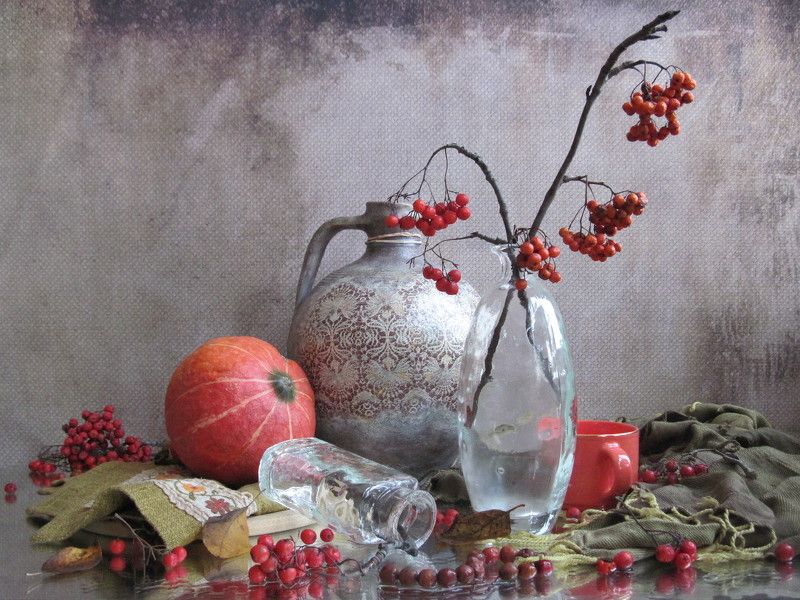ветки, рябина, тыква, винтаж, зима Рябина в декабре фото превью